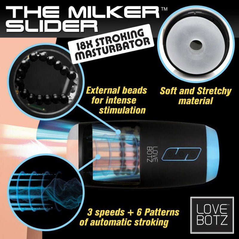 Buy LoveBotz The Milker Slider 18X Stroking Masturbator - USB Rechargeable Stroking Masturbator at NZ’s Mega Adult Toys Store. Discover premium sex toys with discreet shipping at the best price in NZ