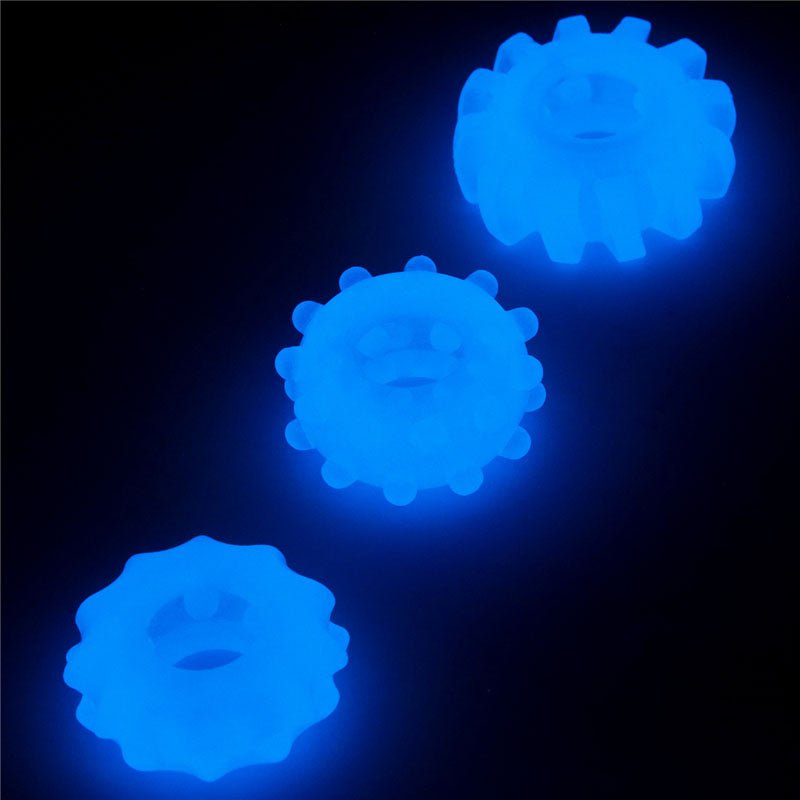 Buy Lumino Play Penis Rings 3 Pack - Glow in the Dark Blue Cock Rings - Set of 3 at NZ’s Mega Adult Toys Store. Discover premium sex toys with discreet shipping at the best price in NZ