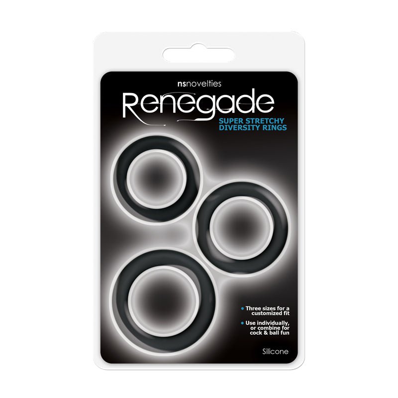 Buy Renegade Diversity Rings - Black Cock Rings - Set of 3 Sizes at NZ’s Mega Adult Toys Store. Discover premium sex toys with discreet shipping at the best price in NZ