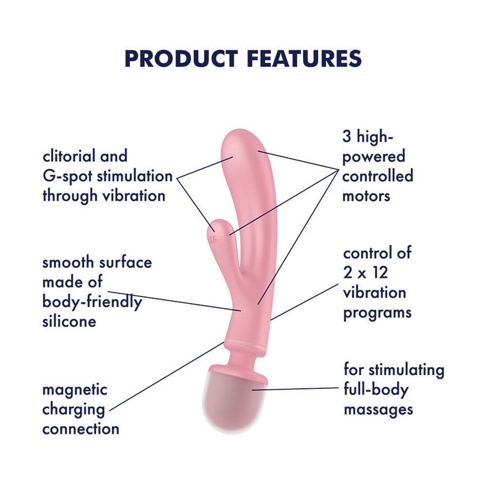 Buy Satisfyer Triple Lover - Pink USB Rechargeable Rabbit Vibrator and Massage Wand at NZ’s Mega Adult Toys Store. Discover premium sex toys with discreet shipping at the best price in NZ