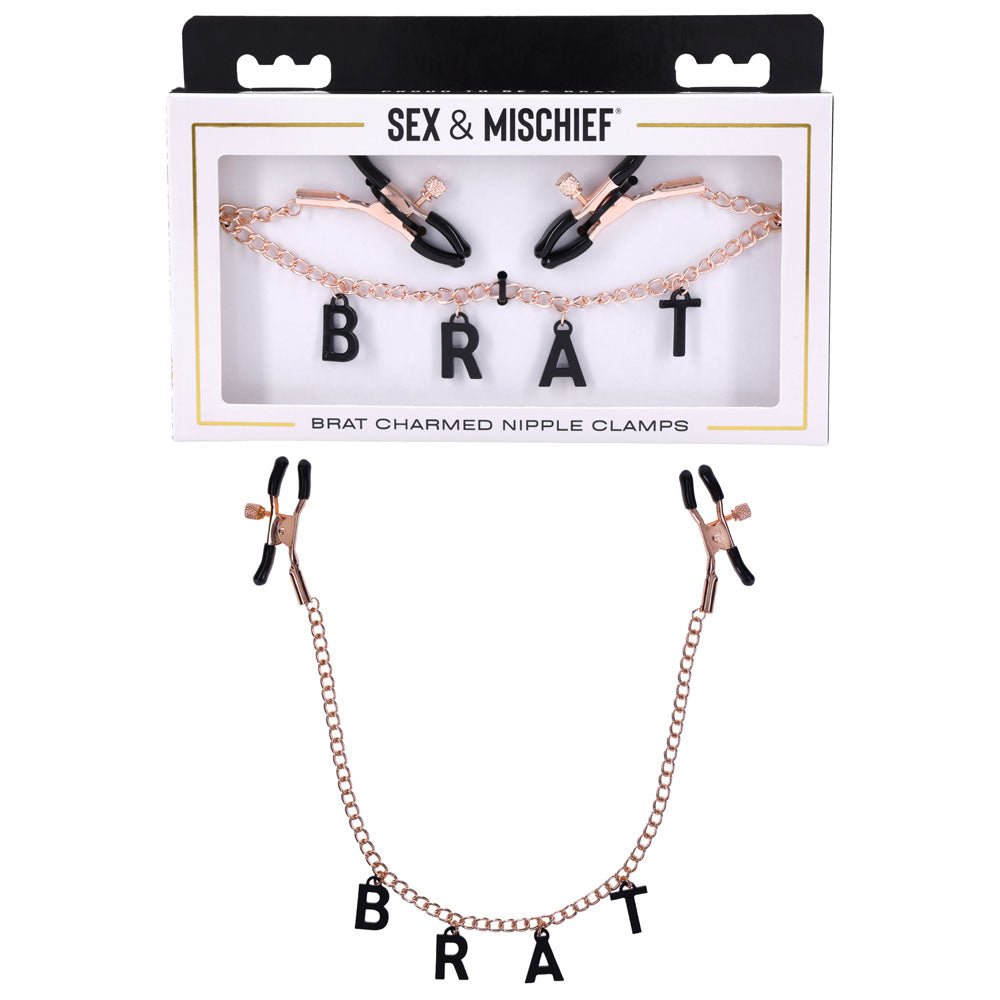 Buy Sex & Mischief Brat Charmed Nipple Clamps - Rose Gold Nipple Clamps with 45 cm Chain at NZ’s Mega Adult Toys Store. Discover premium sex toys with discreet shipping at the best price in NZ