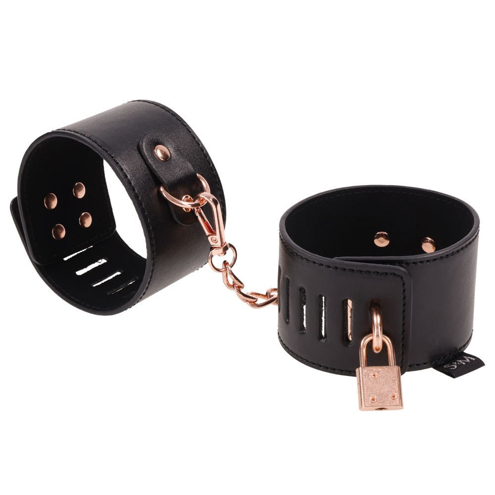 Buy Sex & Mischief Brat Locking Cuffs - Black/Rose Gold Hand Cuffs at NZ’s Mega Adult Toys Store. Discover premium sex toys with discreet shipping at the best price in NZ