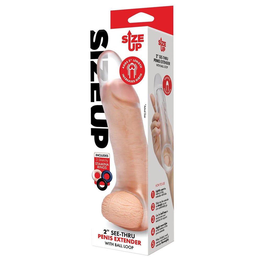 Buy Size Up 2 Inch See - Thru Penis Extender with Ball Loop - Clear 5 cm (2'') Penis Extension Sleeve at NZ’s Mega Adult Toys Store. Discover premium sex toys with discreet shipping at the best price in NZ