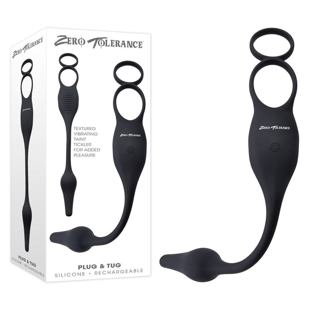 Buy Zero Tolerance PLUG & TUG - Black USB Rechargeable Vibrating Cock Ring with Anal Plug at NZ’s Mega Adult Toys Store. Discover premium sex toys with discreet shipping at the best price in NZ